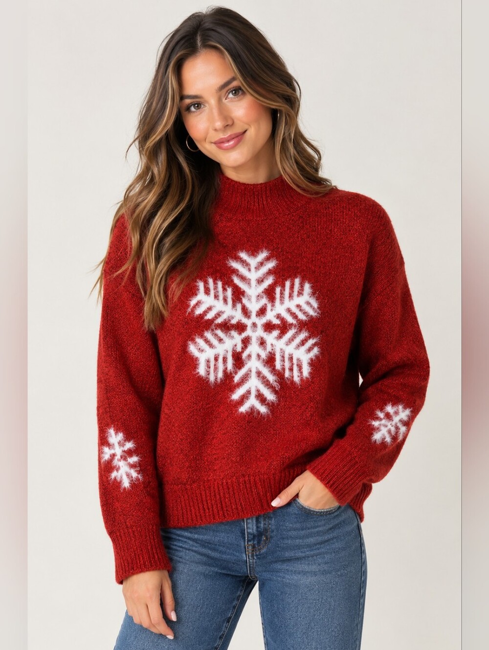 Jessica Simpson Red Crewneck Sweater with White Snowflake NWT